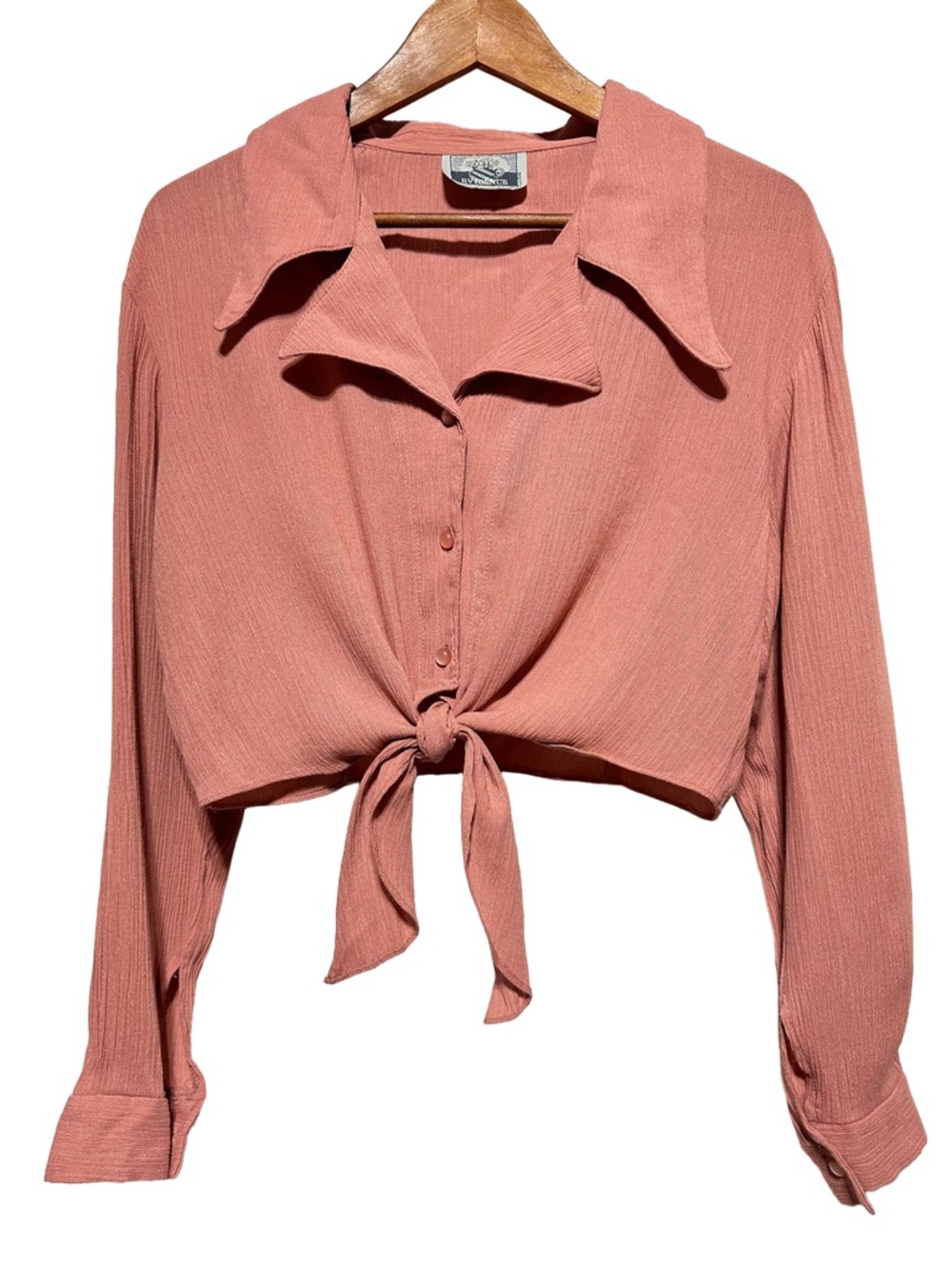 Poetcore Tie Front Blouse Oversized Collar Romantic Boho Dusty Rose M